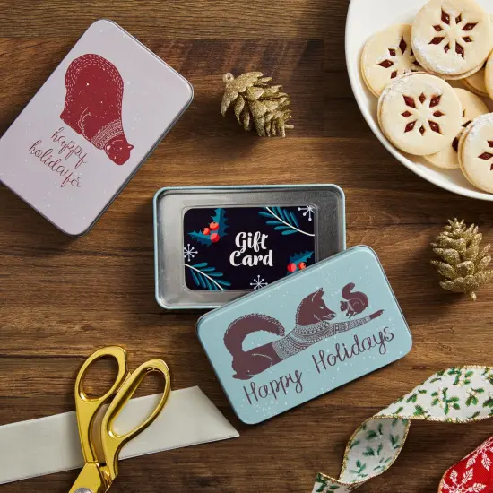 6 Pack Tin Christmas Gift Card Boxes With Lids for Stocking Stuffers, 6 Winter Animals Designs (5 x 3.25 In) {2}