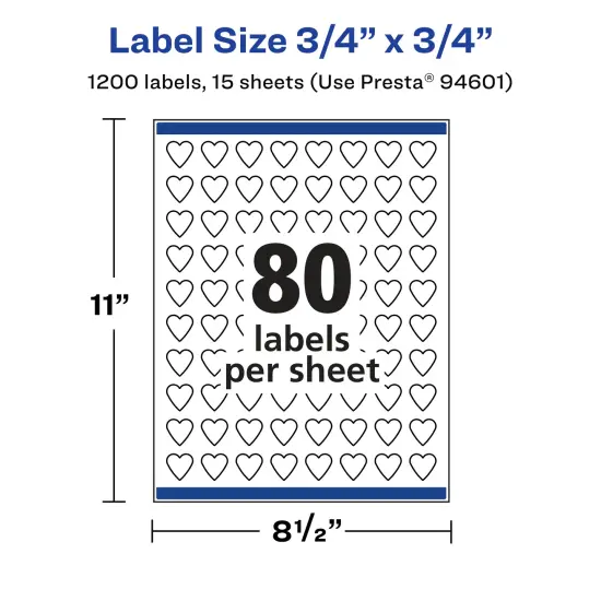 Avery Matte White Removable Heart Labels with Sure Feed Technology, Print-to-the-Edge, .75" x .75" {5}