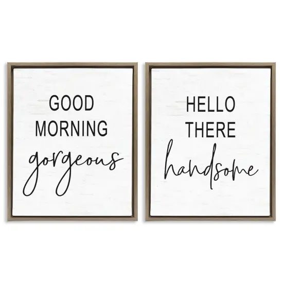 Stupell Industries Gorgeous & Handsome Romantic Greetings Framed Floater Canvas Wall Art Brown Floater Frame {1}