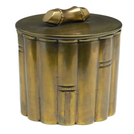 7 Inch Tall Brass Bamboo Design Box With Lid Brown {1}