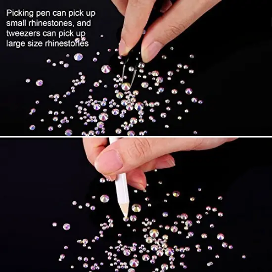 2000 Pieces Flat Back Gems Round Crystal Rhinestones 6 Sizes (1.5-6 mm) with Pick Up Tweezer and Rhinestones Picking Pen for Crafts Nail Face Art Clothes Shoes Bags DIY (Crystal AB) {5}