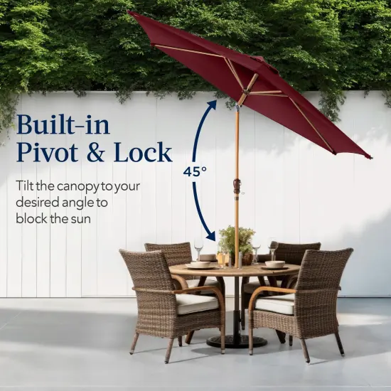 Best Choice Products 10ft Outdoor Woodgrain Pattern Steel Market Patio Umbrella w/ Crank, Tilt Burgundy {4}