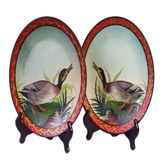 Pair of 10 Inch Diameter Ceramic Duck Decorative Plates Multicolor {1}