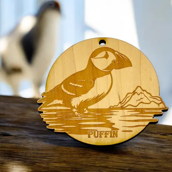 Ornament - Puffin Bird Raw Wood {2}