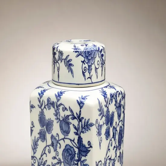 AA Importing 59950 12 Inch Square Blue & White Jar {4}