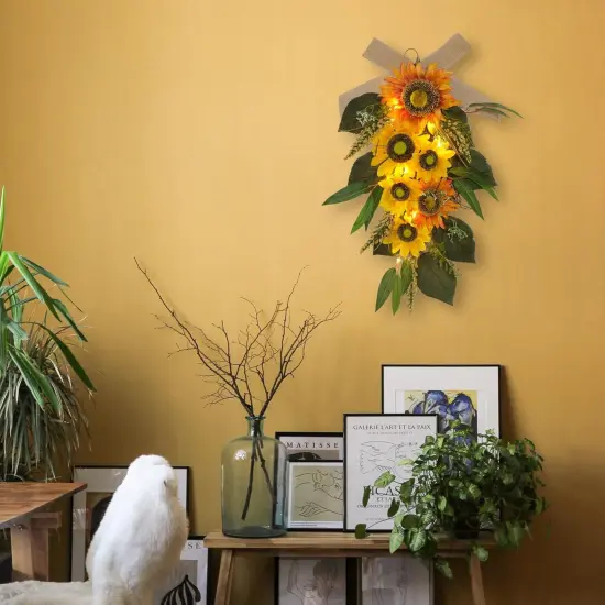 24" Pre-lit Decorative Teardrop Swag, Battery Operated Autumn Theme Swag with Fairy Lights {3}