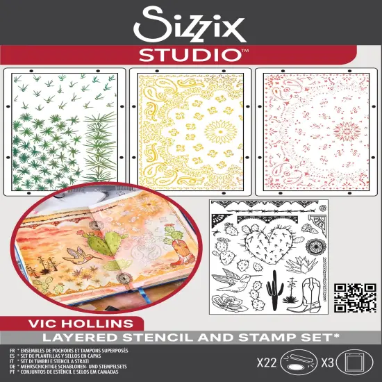 Sizzix Studio Stamp 22/Pkg and Stencils 3/Pkg by Vic Hollins-Western {1}
