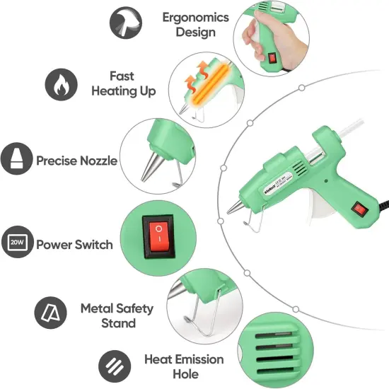 20W Mini Hot Glue Gun with 30 Glue Sticks Set, Fast Preheating 20W Hot Glue Gun Kit Heavy Duty Gluegun for Craft, DIY, Repairs (Green) {2}