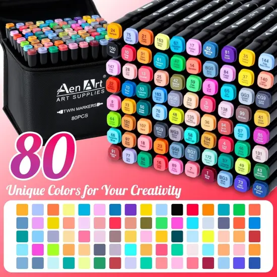 80 Color Dual Tip Art Drawing Markers {2}