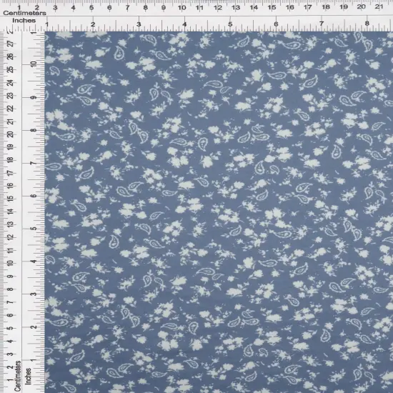 1 Yard Brushed DTY Floral Paisley Print Fabric 170 GSM, 58/60&Prime; Wide Polyester Spandex Blend CHAMBRAY {3}