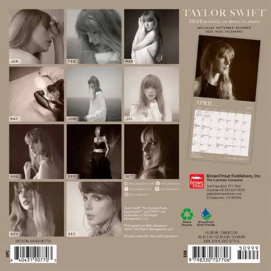 Taylor Swift OFFICIAL | 2026 7 x 14 Inch (Hanging) Monthly Mini Wall Calendar | BrownTrout | Music Pop Singer Songwriter Celebrity {2}