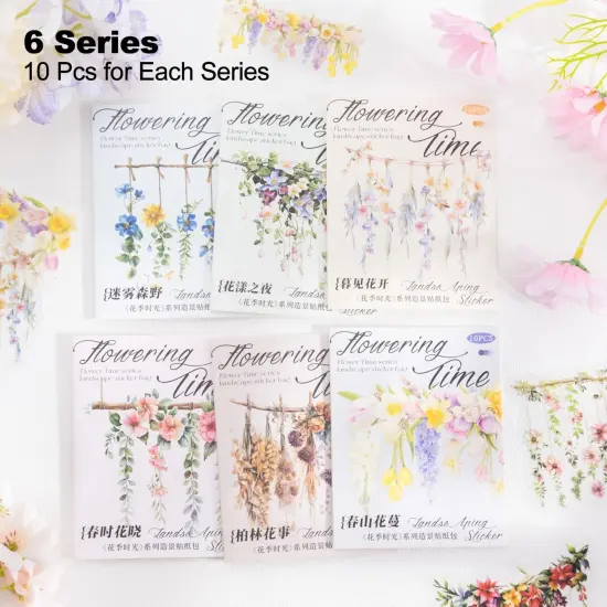 60PCS Hanging Floral PET Stickers Set {2}