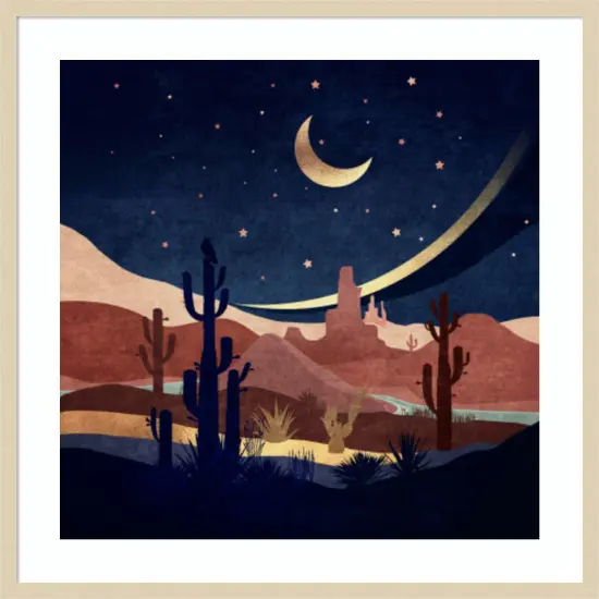 Blue Western Night by Emel Tunaboylu Wood Framed Wall Art Print {1}