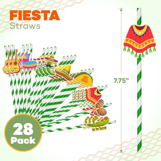 4E's Novelty 28 Pack Kids Fiesta Party Drinking Paper Straws - Cinco De Mayo Fiesta Party Favors, Supplies & Decorations {3}