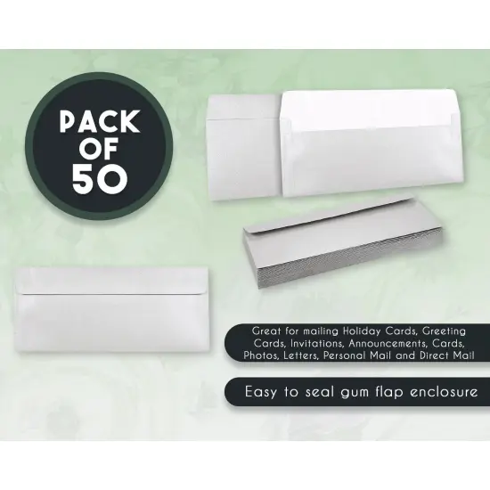 50 Pack #10 Metallic Silver Business Envelopes - Value Pack Rectangular Flap Envelopes - 4 1/8 x 9 1/2 Inches {4}