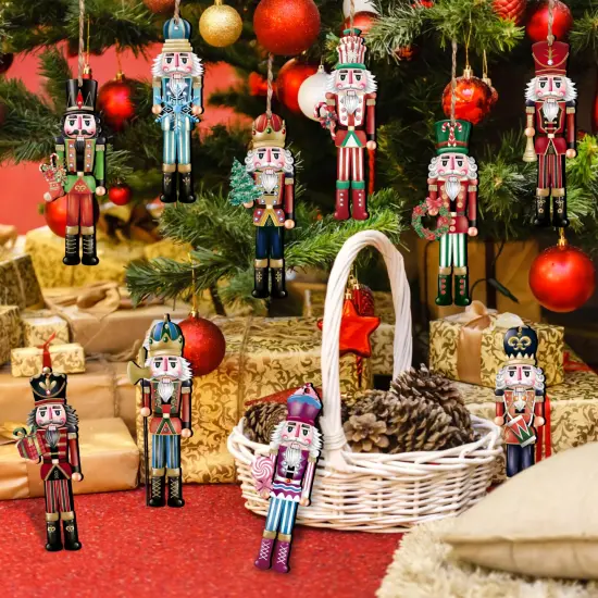 JOPHMO 24 Pieces Christmas Nutcracker Wooden Ornaments Wood Hanging Decoration Set for Christmas Tree Hanging Wood Crafts Holiday Decor Xmas Party Supplies (Xmas-Nutcracker-A) {4}