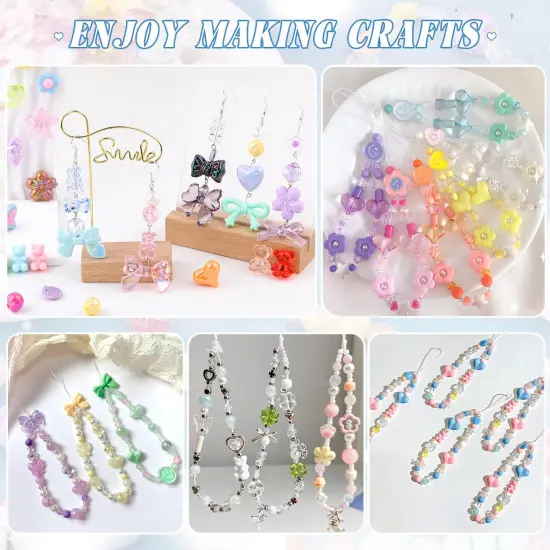 TINKRSTUFF Assorted 400PCS 8 Colors Mixed Acrylic Beads for Bracelet Making, Flower Bow Butterfly GummyBear Aesthetic Bracelet Charms,Cute Beads for Jewelry Making DIY Necklace Keychain Phone Charm {3}
