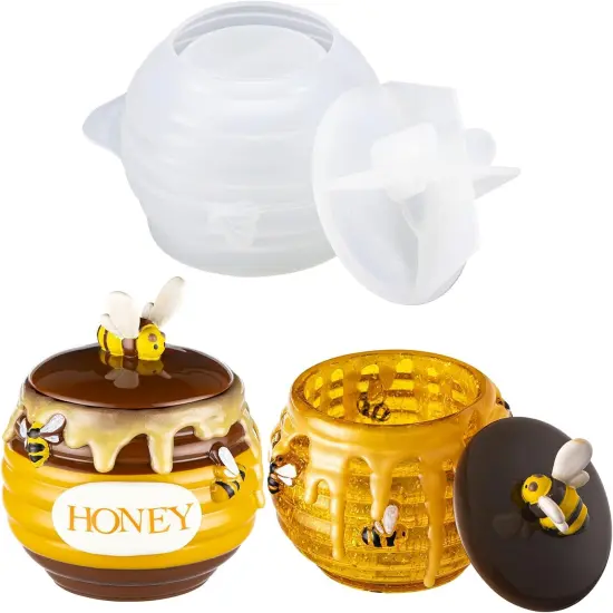 LET&rsquo;S Resin Honey Jar Resin Molds Silicone, Large Resin Jar Molds with Lid and Bee, Honeycomb Shape Jar Molds for Epoxy Resin Casting Craft, Container Pot,Candle Holder,Party Favors,Christmas Gifts {1}