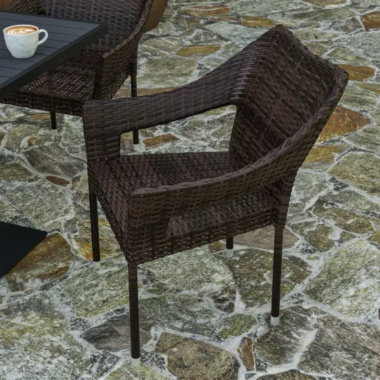 Merrick Lane Eldon Weather Resistant Indoor/Outdoor Stacking Patio Dining Chair with Steel Frame and PE Rattan Espresso {3}