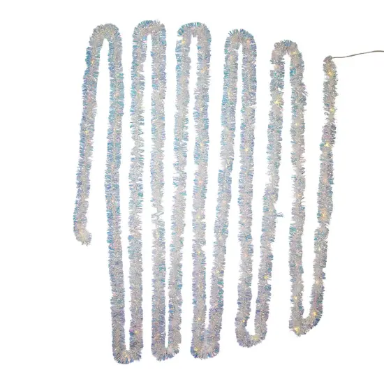 Kurt Adler 32.8-Foot Battery-Operated Iridescent Tinsel Garland with 100 Warm White Lights {1}