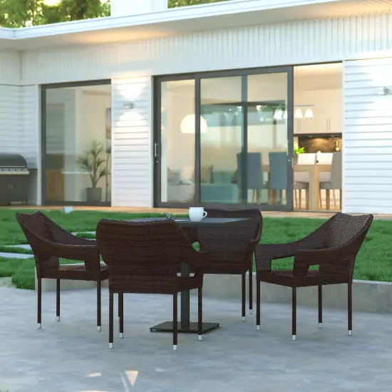 Emma and Oliver Embry All-Weather Indoor/Outdoor Stacking Patio Dining Chairs with Steel Frame and Weather Resistant PE Rattan Gray {7}