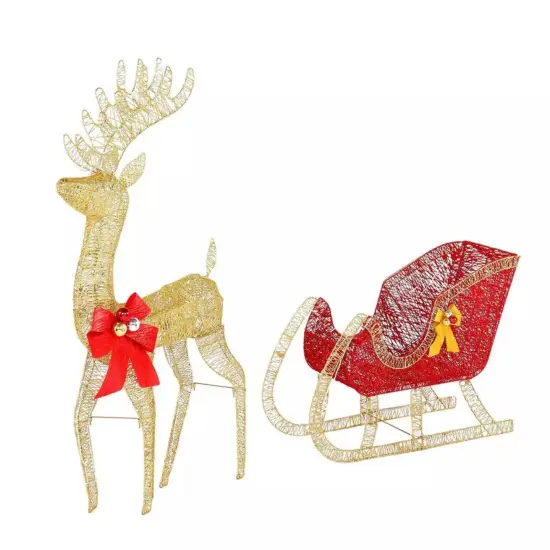 Kitcheniva Golden Elk Deer Sled Outdoor Christmas Decor {1}