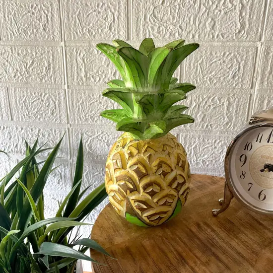 Hand-Painted Pineapple Sculpture &ndash; 9.75" High, Rustic Tropical Decor Accent {6}