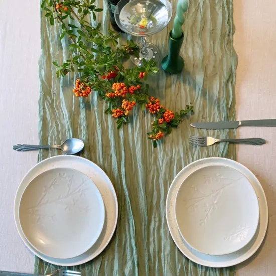 Wrapables 10Ft Bohemian Cheesecloth Gauze Table Runner for Rustic Weddings, Parties, Home Decor, Moss Green {3}