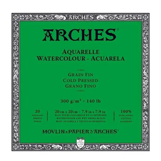 Arches Watercolor Block 7.9""x7.9"", 140lb Cold Press, 20 Sheets {1}