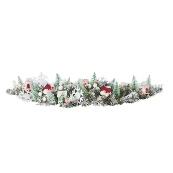 Christmas Snowy Cottage 60in Mantel Swag Pre-Lit with 70 LED Fairy Lights B/O {1}