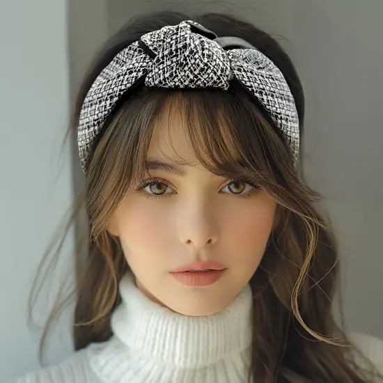 Wrapables Wide Knotted Headbands, Top Knot Headbands for Women and Girls, Black Tweed {1}