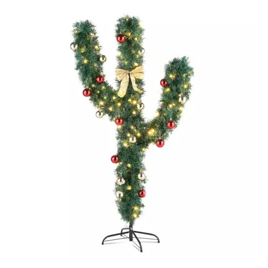 Kitcheniva 5 Ft Pre-Lit Cactus Artificial Christmas Tree Decor With LED Light {1}