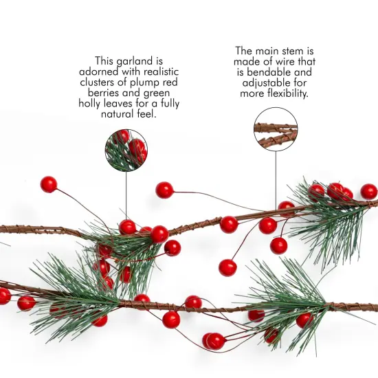 Ornativity Pine and Berries Garland - Pine Needles and Berry Rustic Xmas Holiday Decor Christmas Tree Natural Garland Decorations &ndash; 6 Ft (4 Pack) {5}