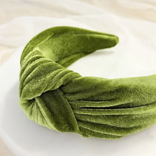 Wrapables Wide Knotted Velvet Headbands, Top Knot Velvet Headbands for Women and Girls, Apple Green {5}