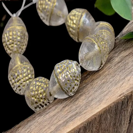 *8* 10x12mm Gold Washed Crystal AB Acorn Oval Beads {4}