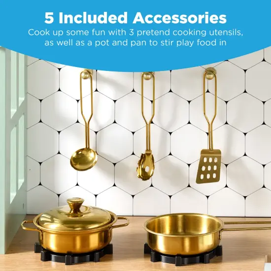 Best Choice Products Pretend Play Wooden Farmhouse Kitchen Set w/ Storage, Clicking Knobs, 5 Accessories Sage {5}