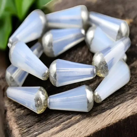 *6* 8x20mm Silver Tipped Crystal Opaline Faceted Drop Beads {1}