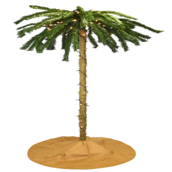 Tree Buddees 7 Foot Tall Prelit Palm Tree Christmas Tree with Sand Colored Skirt & 100 White LED Lights {1}