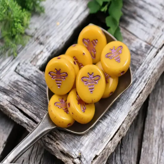 *12* 12mm Metallic Pink Washed Marigold Yellow Bee Coin Beads {3}
