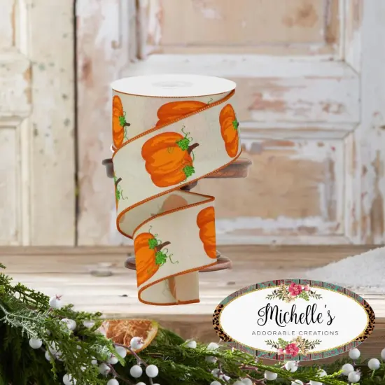 2.5" Pumpkins on Royal Ribbon: Cream (10 Yards) {4}