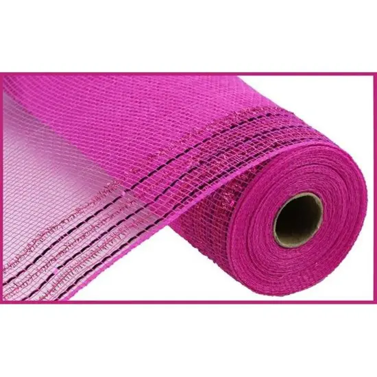 10" Border Stripe Tinsel Metallic Mesh Ribbon: Hot Pink (10 Yards) {1}