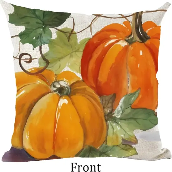 Pumpkins Green Leaves Decorative Throw Pillow Cover 18 x 18 Inches {3}