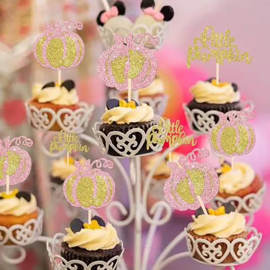 24 Pack Little Pumpkin Cupcake Toppers Glitter Little Baby Pumpkin Cupcake {2}