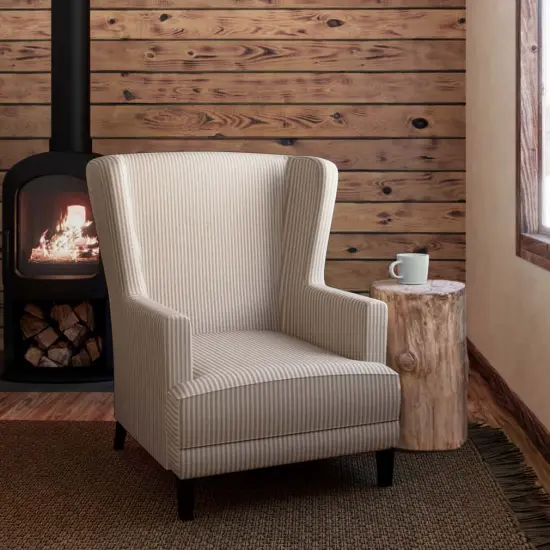 Ticking Cafe - Brown Small Scale,Stripe Upholstery Fabric 54 Inches" {2}