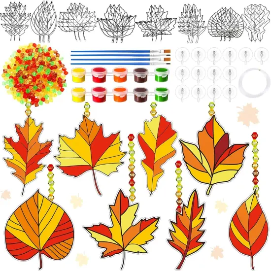 32 Sets Fall Suncatchers DIY Window Paint Art Suncatchers Fall Craft {1}