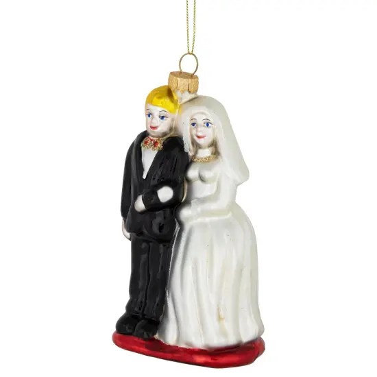 GKI/Bethlehem Lighting Glittered Bride and Groom Glass Christmas Ornament - 3.75" White {4}
