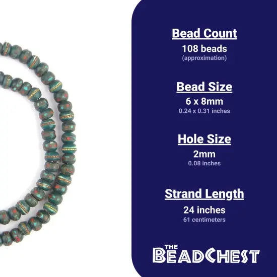 The Bead Chest Mala Meditation Beads - 108 Inlaid Prayer Beads for Yoga, Necklace, Jewelry (8mm, Green Bone) {3}
