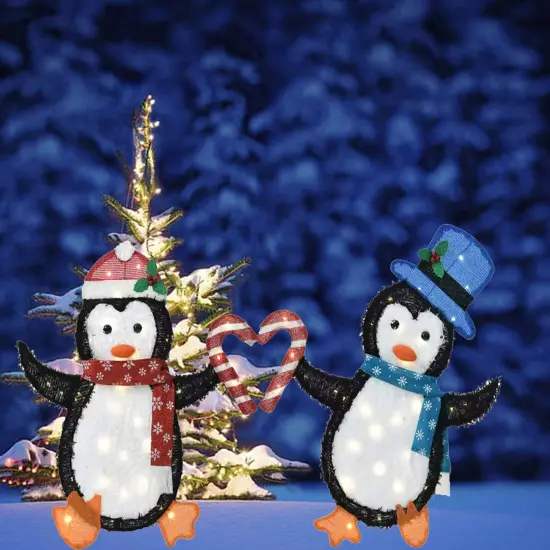 Set of Two Penguins Figurines, Heart-Shaped Decorative Indoor Outdoor 30 and 32 Inch {3}