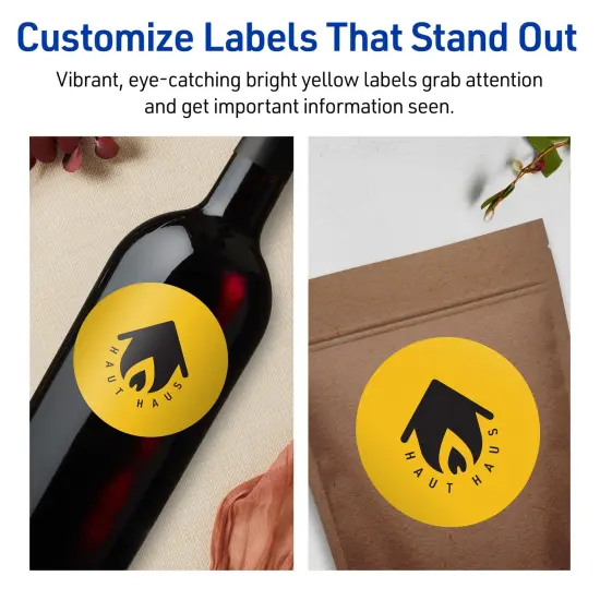 Avery Bright Yellow Paper Labels, 3.5" Diameter Round {3}