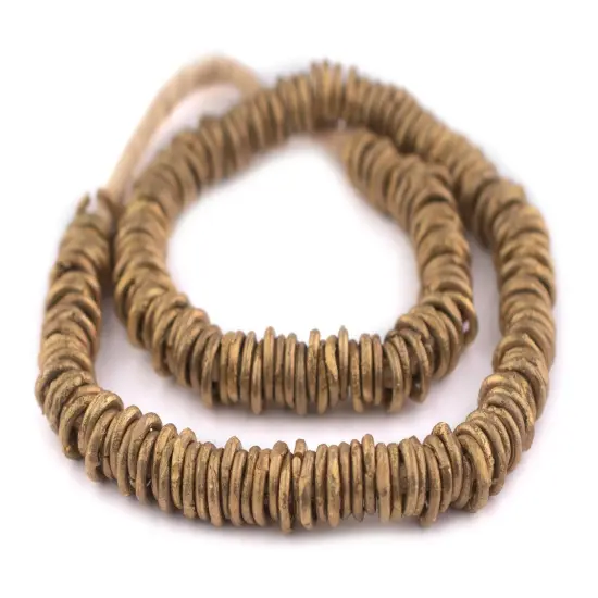 The Bead Chest Ghana Brass Donut Beads 10mm African Ring Large Hole 20 Inch Strand Handmade {3}